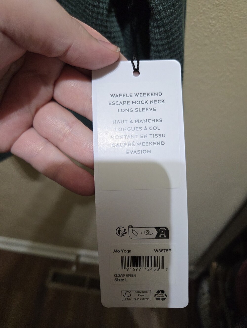 Alo Waffle Weekend Escape Mock Neck In Winter Ivy Size Large - Picture 7 of 7